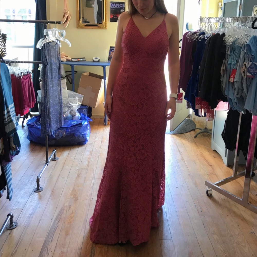 Lace Fuchsia Prom Dress With Open Back